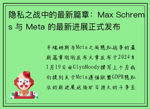 隐私之战中的最新篇章：Max Schrems 与 Meta 的最新进展正式发布